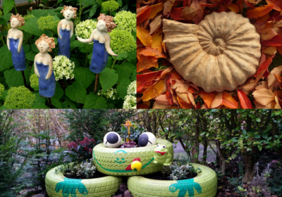 frosch, schnecke und ladies als gartendeko