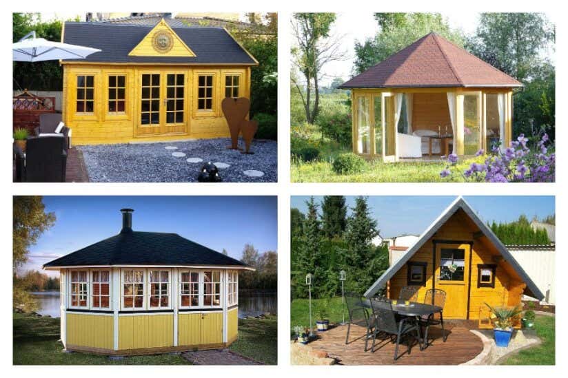 gelbe Gartenhäuser und Pavillons