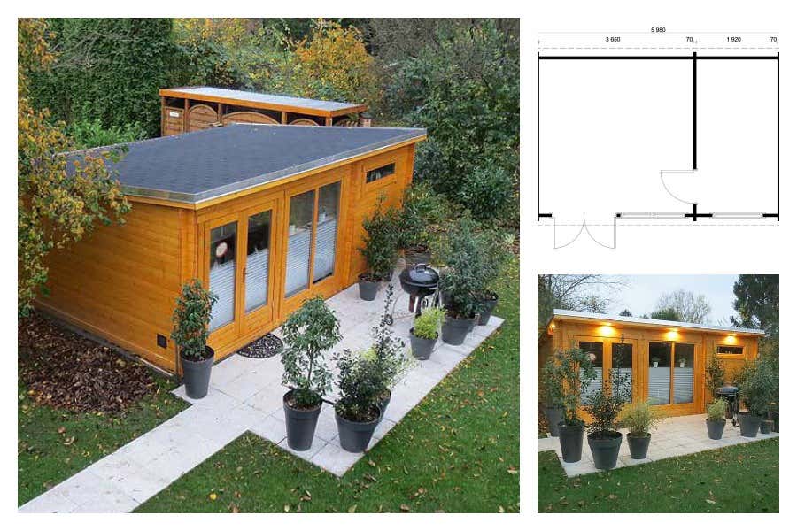 Das Gartenhaus Artium-40-E unserer Kunden – über den gepflasterten Weg leicht zu erreichen. 