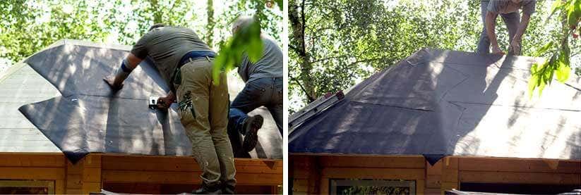Dachdeckung Gartenhaus mit Schutzfolie