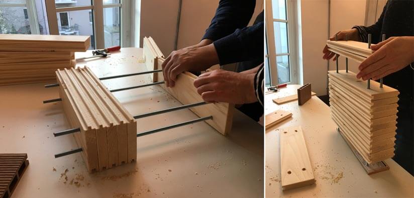 Hocker selber bauen Bretter zusammensetzen