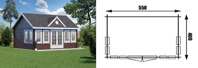Gartenhaus Modell Clockhouse-XL und Grundriss