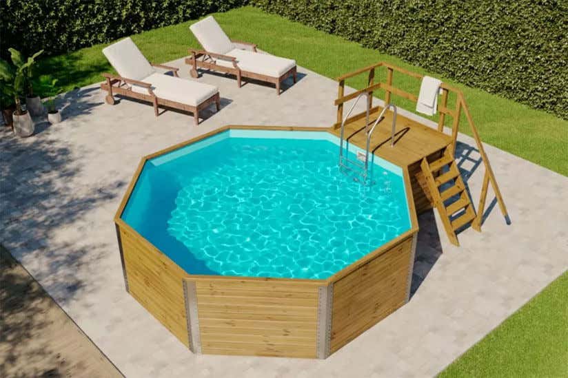 Mini Pool Holz mit zwei Liegen und Treppe