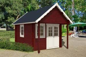 Gartenhaus Bunkie 9,99 m² in rot mit Vordach