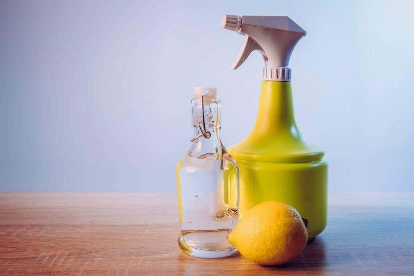 Essigreiniger mit Sprühflasche und Zitrone