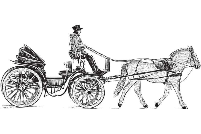 Reiter mit Kutsche und Pferden Zeichnung