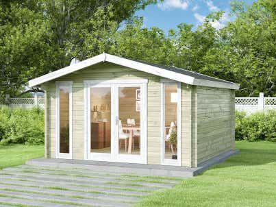 Gartenhaus York mit Schleppdach Holz 420x250 cm 28 mm Blockhaus Laube Gerätehaus 