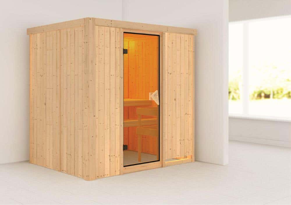 Karibu Sauna Innenkabine Fanja Auswahl der Tür:Bronzierte Ganzglastür|Saunaofen:Ohne Ofen|Ausführung:Ohne Dachkranz