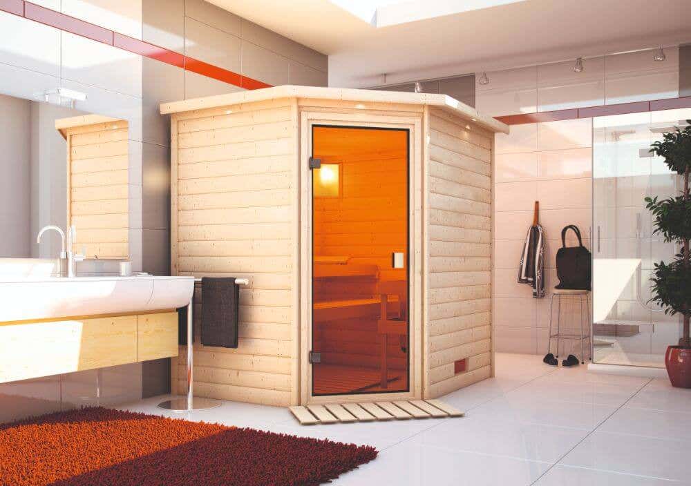 Karibu Woodfeeling Sauna Innenkabine Mia Ausführung:Ohne Dachkranz|Auswahl der Tür:Massivholz-Energiespartür mit Isolierglas|Saunaofen:Ohne Ofen