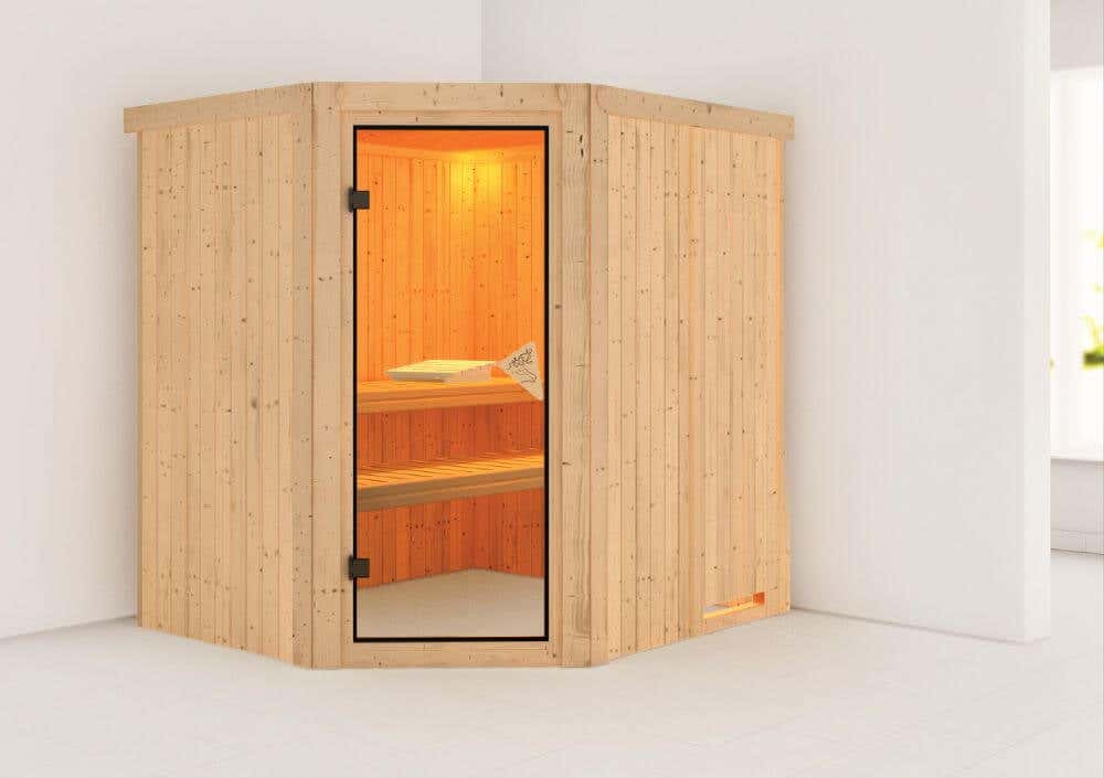 Karibu Sauna Innenkabine Lilja Auswahl der Tür:Bronzierte Ganzglastür|Saunaofen:Ohne Ofen|Ausführung:Ohne Dachkranz
