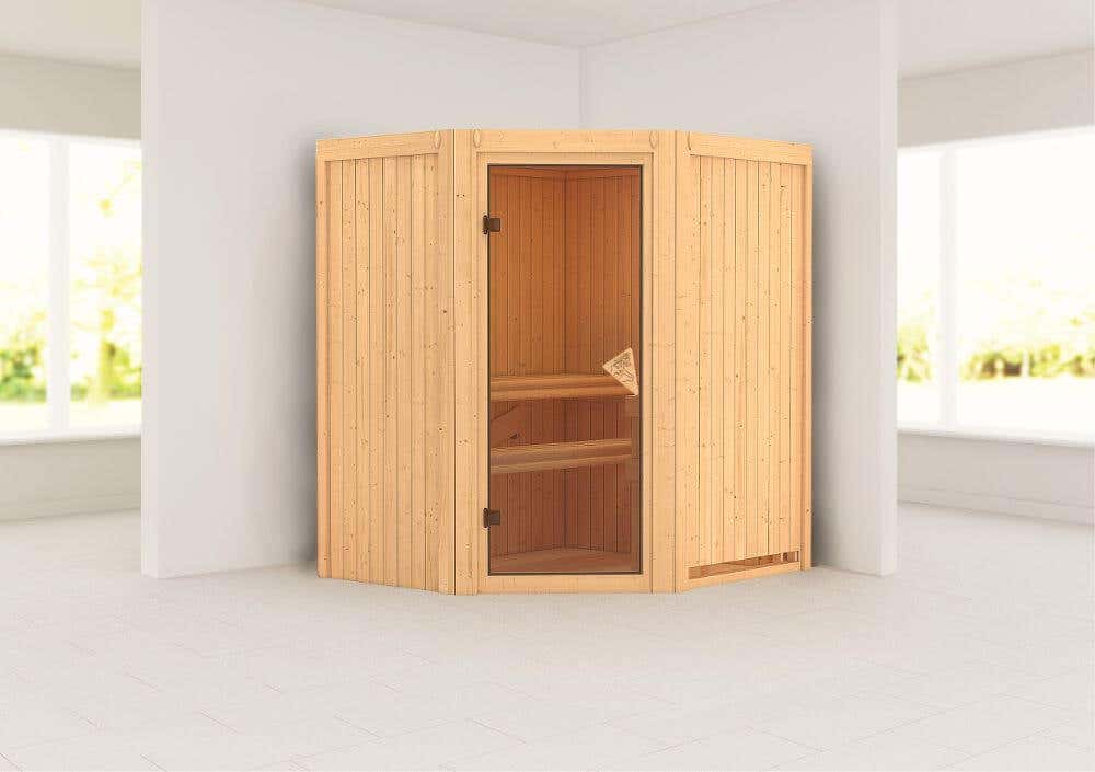Karibu Sauna Innenkabine Tonja Auswahl der Tür:Bronzierte Ganzglastür|Saunaofen:Ohne Ofen|Ausführung:Ohne Dachkranz