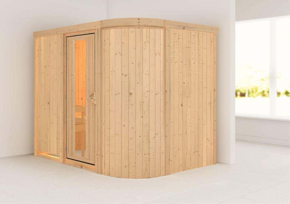 Karibu Sauna Innenkabine Titania Auswahl der Tür:Massivholz-Energiespartür mit Isolierglas|Saunaofen:9 KW integrierte Steuerung